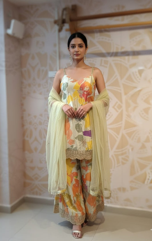 DH090- Chanderi Silk Embroidered Suit - Elegant Floral Design