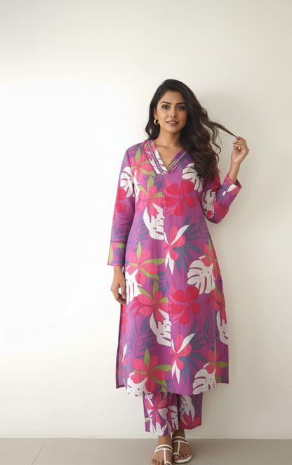 DH159P-Purple Floral Co-Ord Set