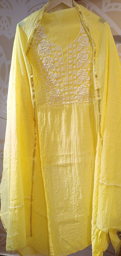 DH266- Yellow Pearl Chikankari Style Suit