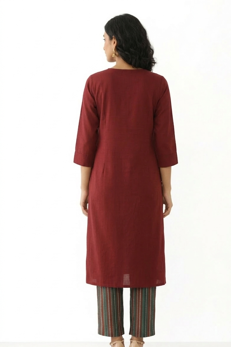 DH163R-Rust Maroon Mirror Work Suit Set