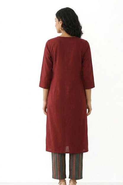 DH163R-Rust Maroon Mirror Work Suit Set