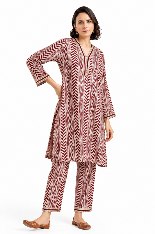 DH178-Radiant Maroon and White Stripe Kurta Set
