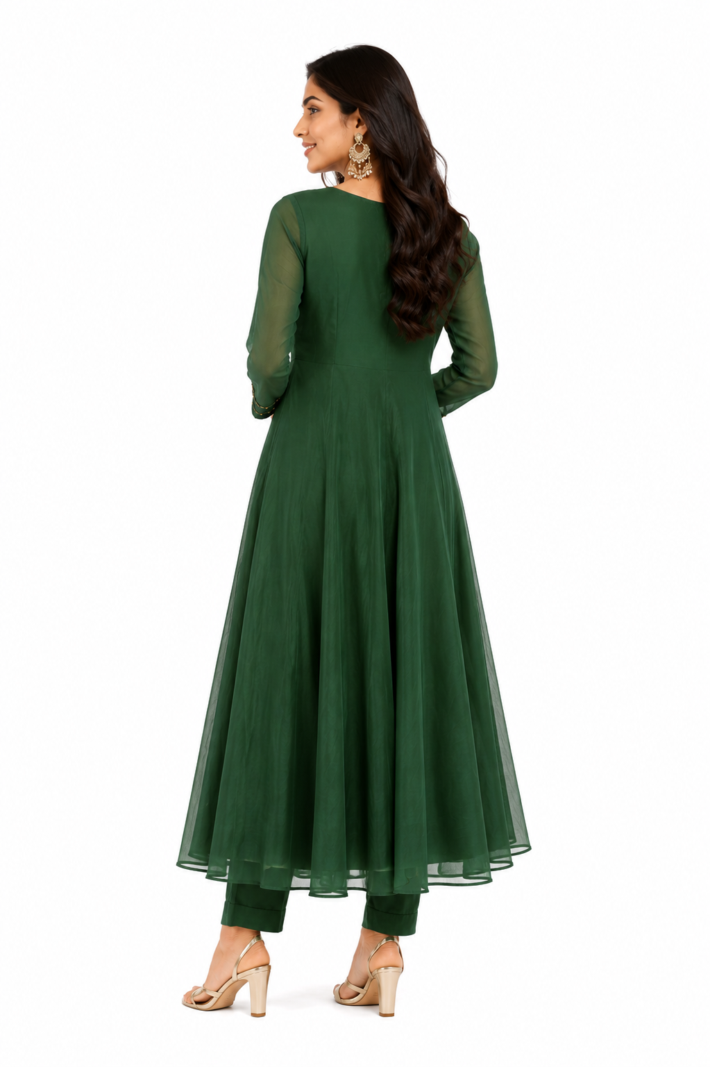DH215-Emerald Green Anarkali Set with Intricate Embellishments