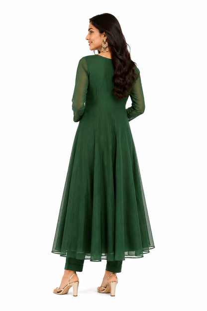 DH215-Emerald Green Anarkali Set with Intricate Embellishments