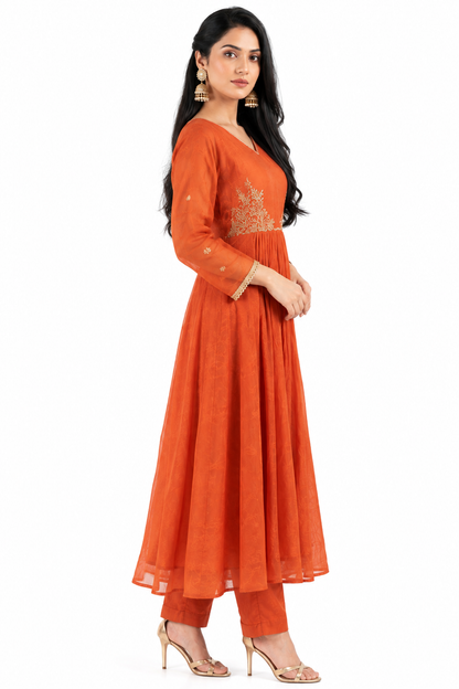 DH138- Radiant Rust Orange Mul Chanderi Suit