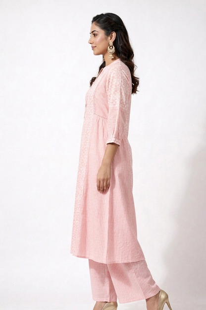 DH309-Elegant Blush Pink A-Line Kurta Set with Palazzo