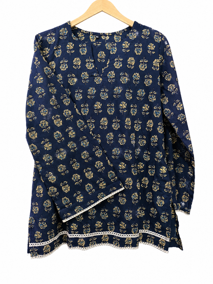 DH318-Women's Navy Blue Cotton Printed Farshi Salwar Suit Set