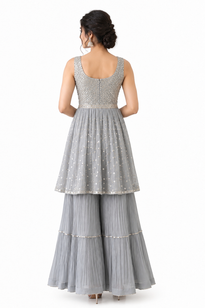 DH135G-Grey Embellished Gharara Suit