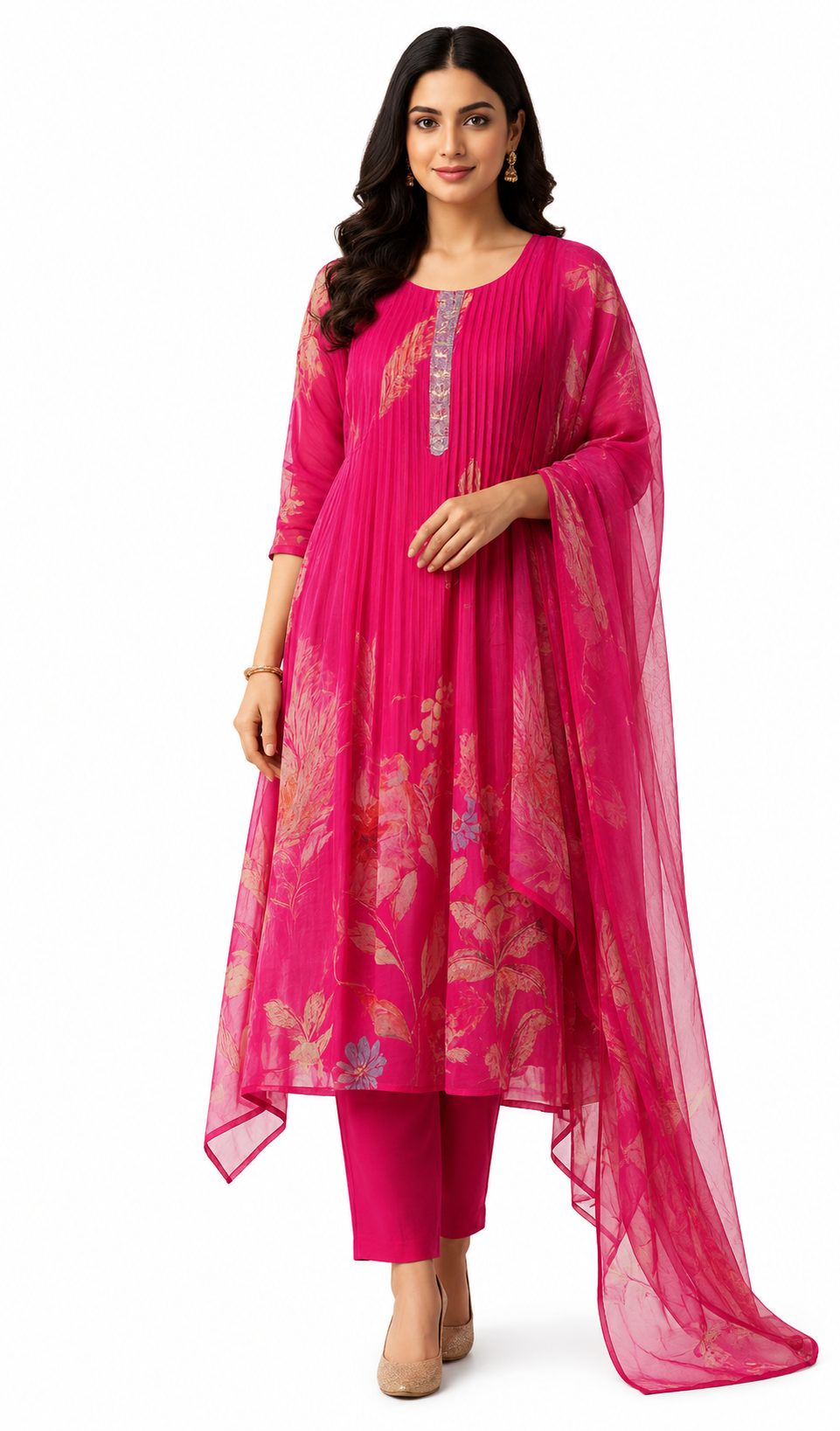 DH103-Stylish Fuchsia Floral Suit set
