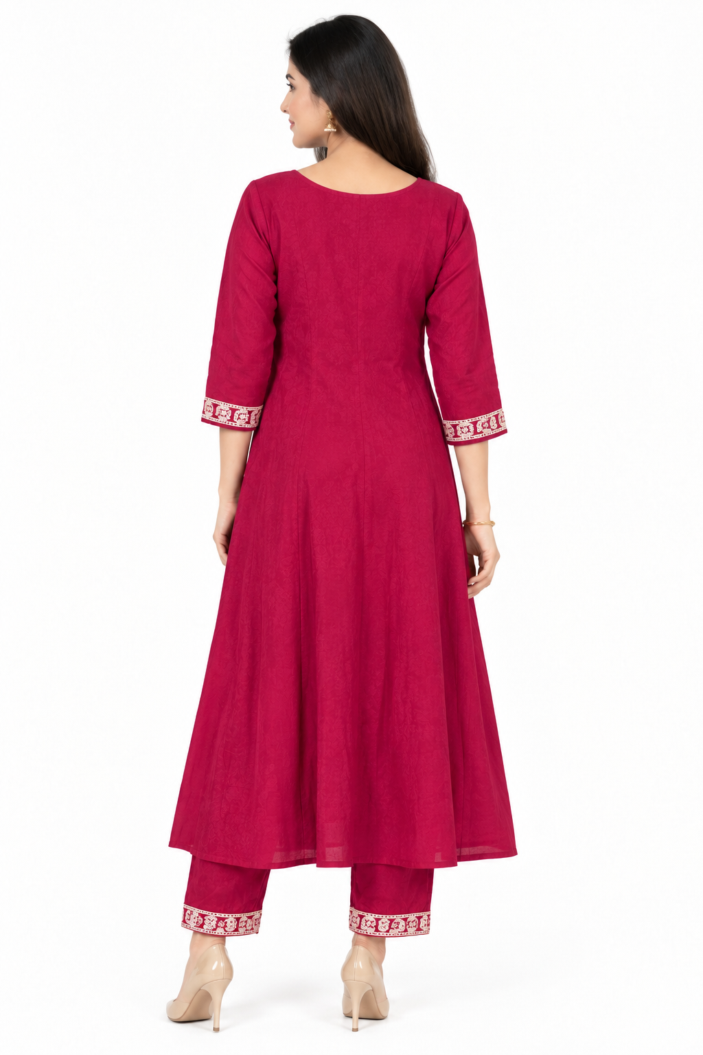 DH182-Crimson Red Embroidered Anarkali Set