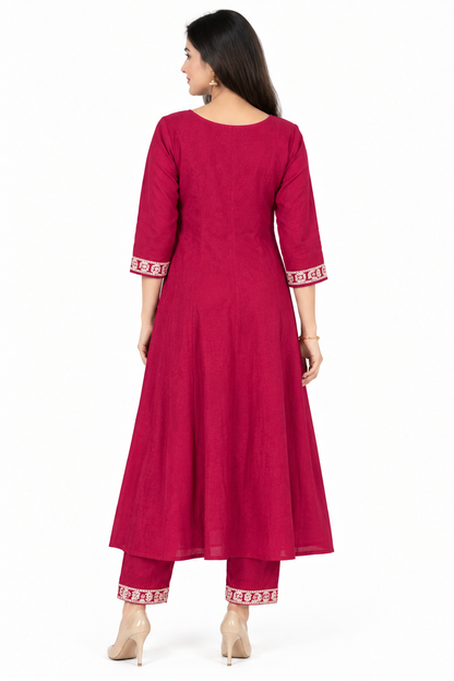 DH182-Crimson Red Embroidered Anarkali Set