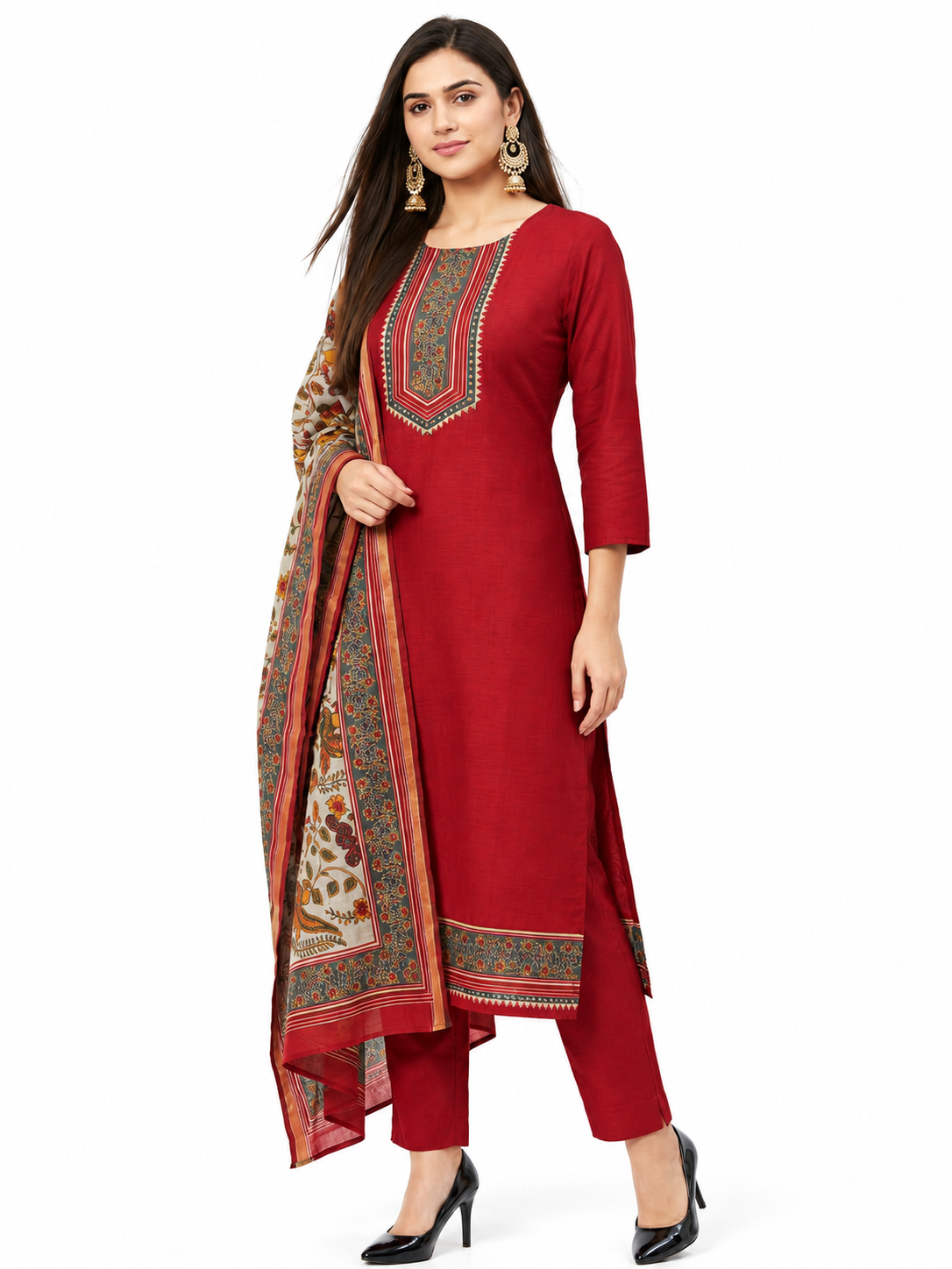 DH332-Maroon Silk  Unstitched 3 Piece Suit