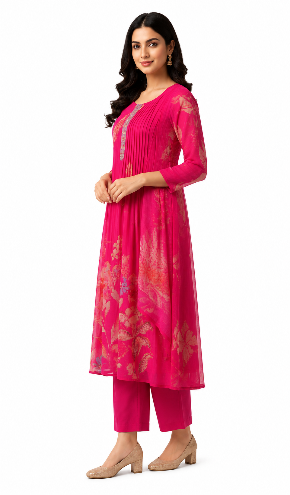 DH103-Stylish Fuchsia Floral Suit set