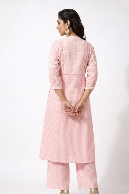 DH309-Elegant Blush Pink A-Line Kurta Set with Palazzo