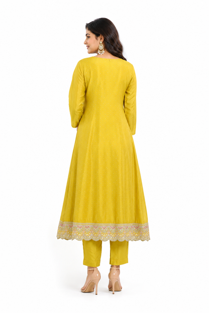 DH232-Lime Yellow Suit with Gota Patti Lace Detailing