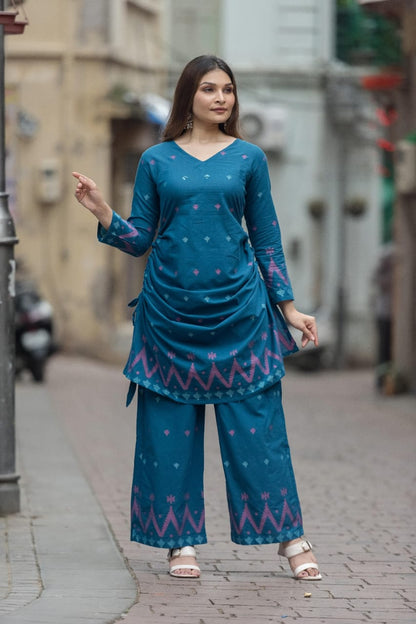 DH204-Blue Cotton Co-ord Set