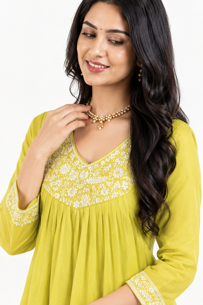 DH180G-Lime Green Embroidered A line Set