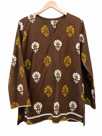 DH319-Women's Brown Cotton Printed Farshi Salwar Suit Set