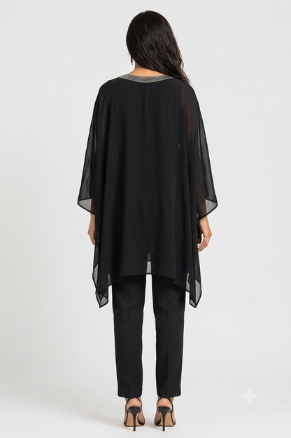 DH329-Black Kaftan Style Co-Ord Set Two Piece Ethnic Fusion Wear