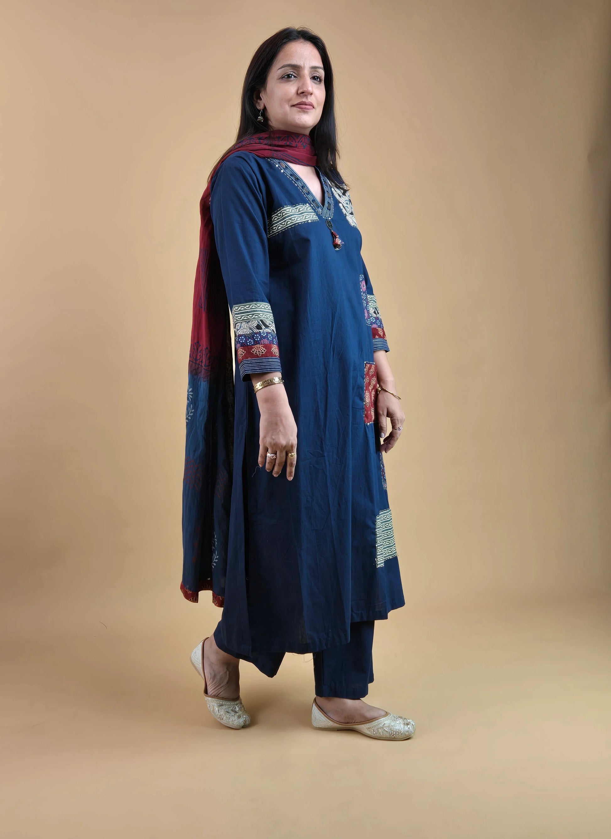 DH 126-B- Navy Blue and Red suit with pocket in front - Dharini's Store
