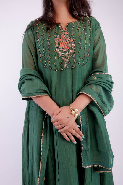 DH215-Emerald Green Anarkali Set with Intricate Embellishments