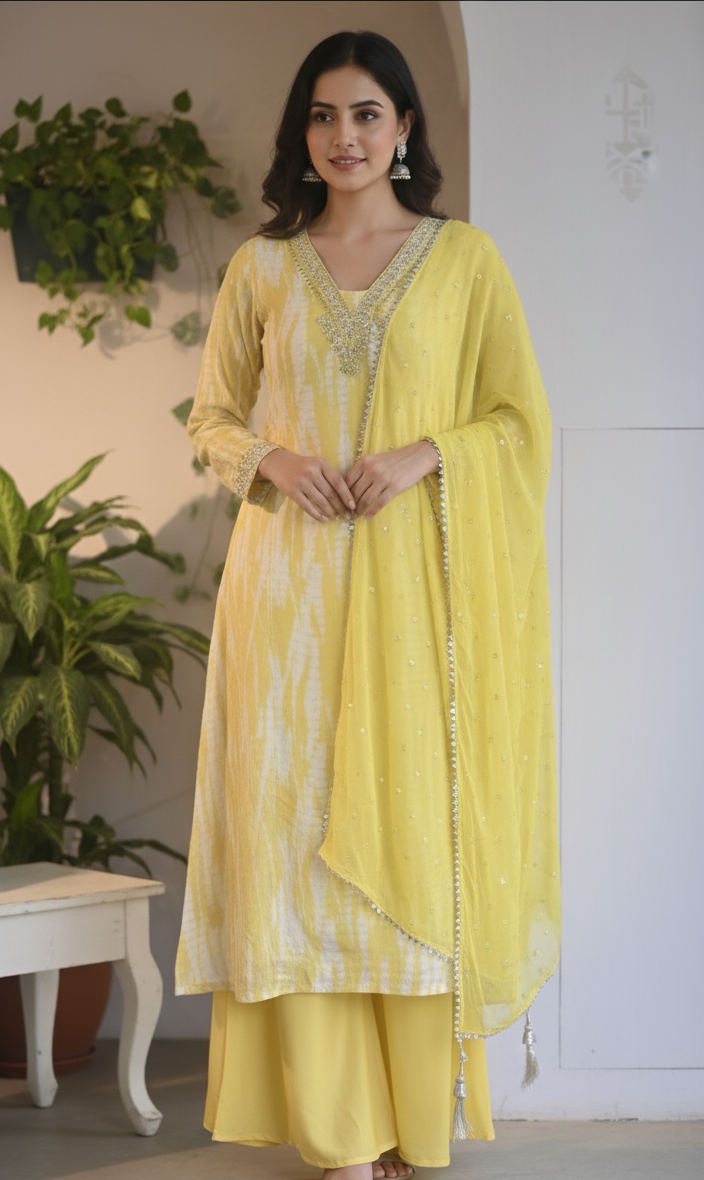 DHO28Y- Classic Crumple Tie-Dye Suit for Women - Yellow