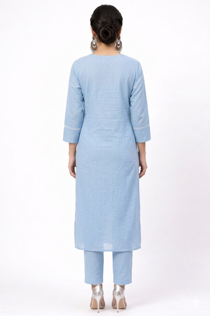 DH315-Elegant Sky Blue Embroidered Kurta Set with Dupatta