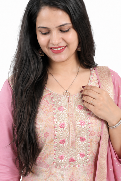 DH233-Dusty Pink Suit With Paisley Zari Weaving & Embroidery Dupatta