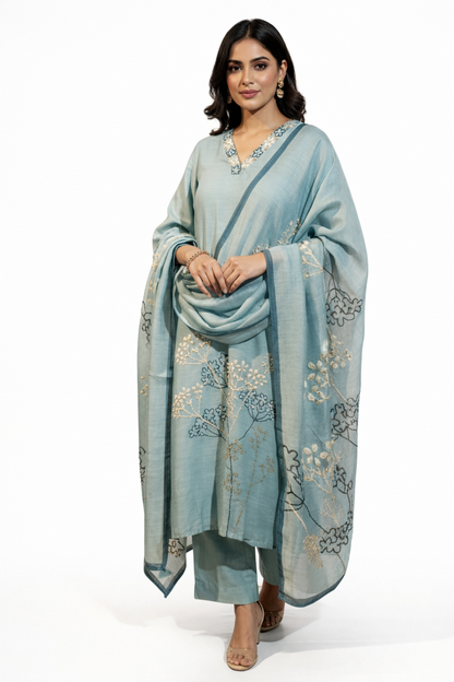 DH216-Pastel Teal With Delicate Floral embroidery