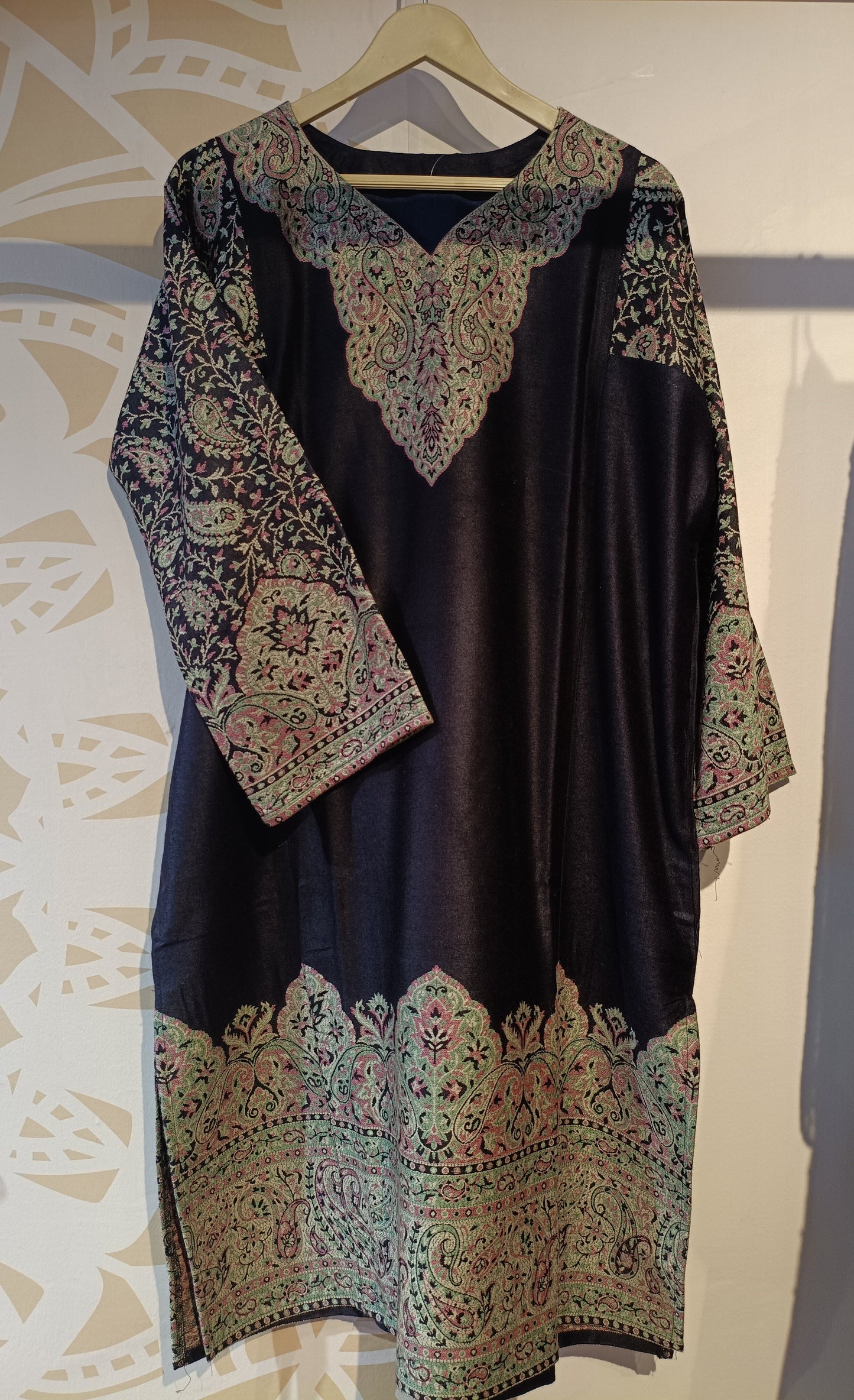 DH272-Black Kashmiri Pheran with Tilla Embroidery & V Neckline