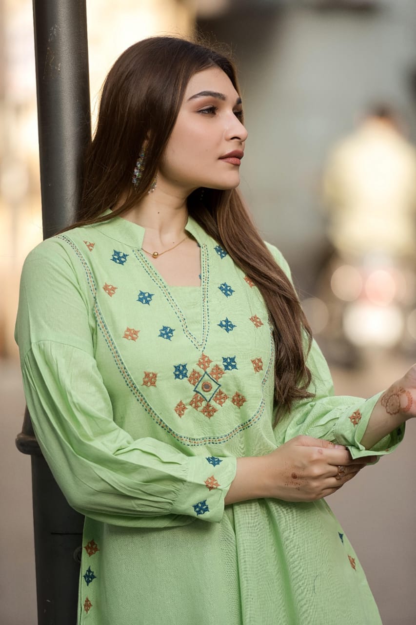 DH211-Two Piece Pastle Green Cotton Suit