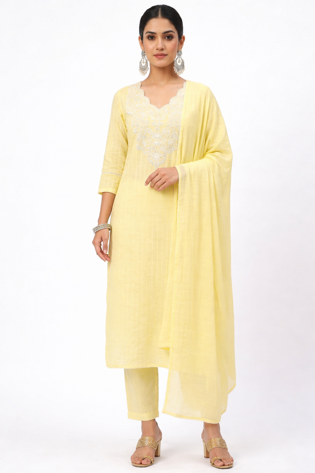 DH314-Graceful Pastel Yellow Embroidered Kurta Set with Dupatta