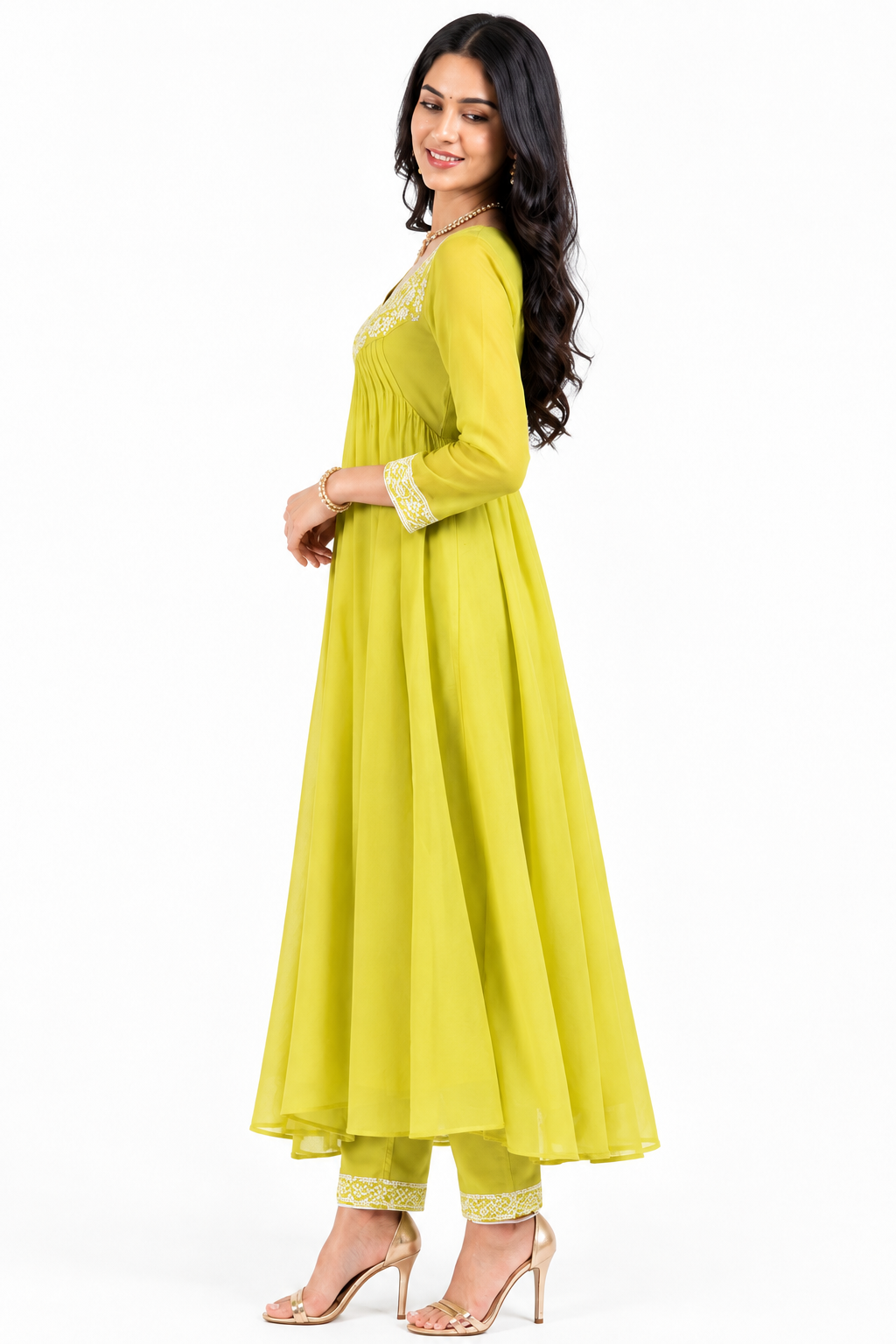DH180G-Lime Green Embroidered A line Set