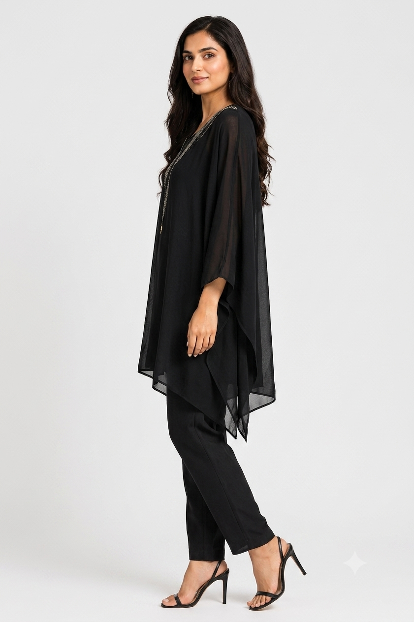 DH329-Black Kaftan Style Co-Ord Set Two Piece Ethnic Fusion Wear