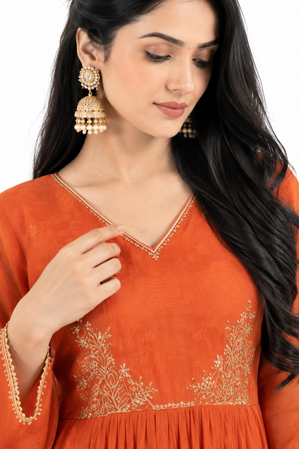 DH138- Radiant Rust Orange Mul Chanderi Suit