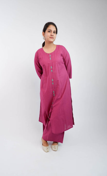 DH207-Solid Magenta Straight Kurta with Matching Pants