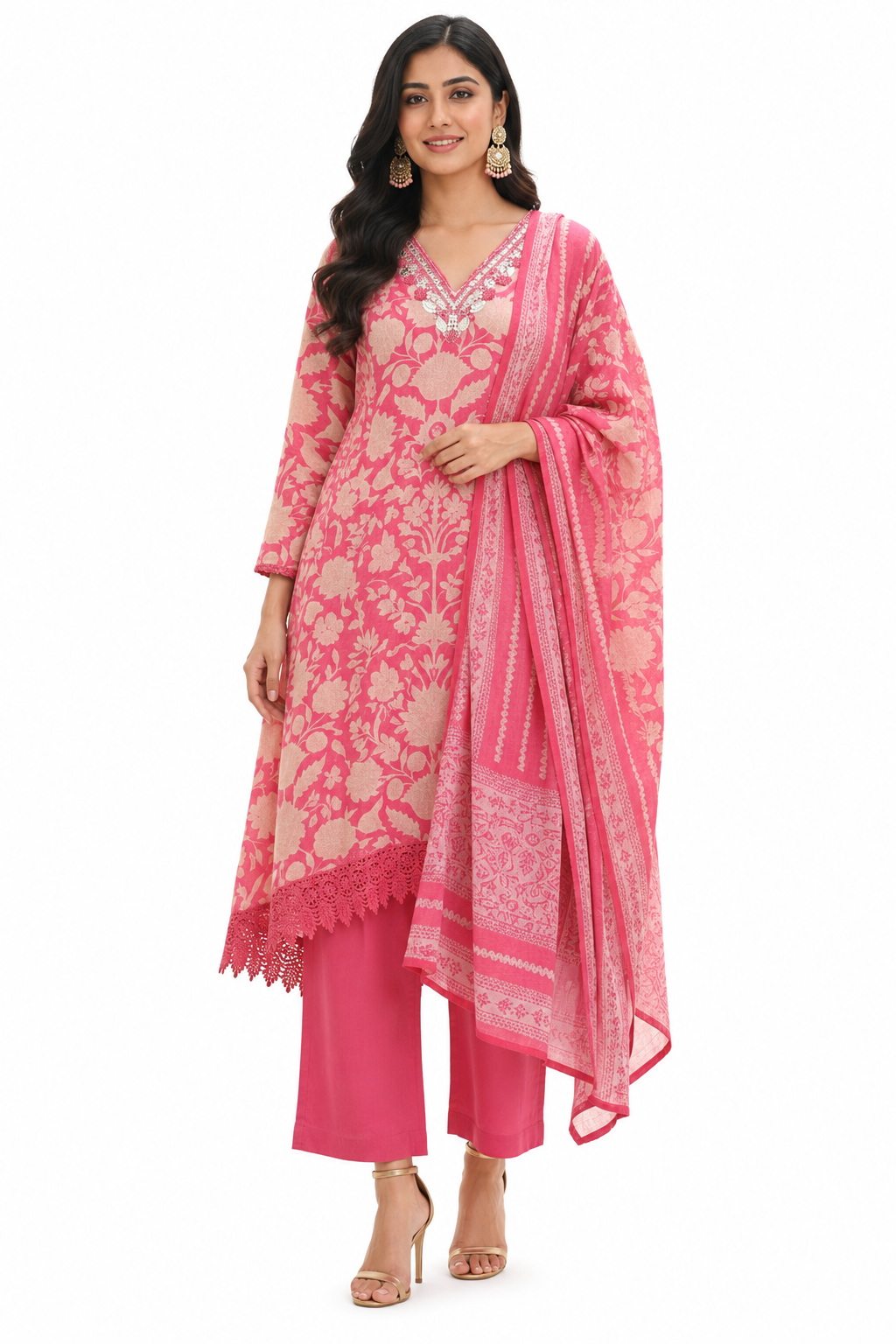 DHO104P- Pure Muslin Stitched Suits with Floral Design