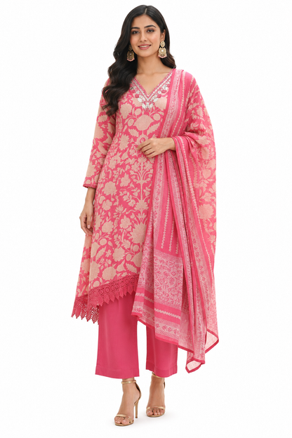 DHO104P- Pure Muslin Stitched Suits with Floral Design