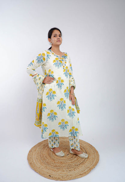 DH162WY-Elegant Floral Printed Cream Suit Set