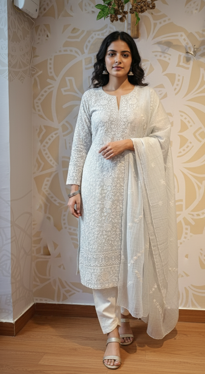 DH228-Ethereal Pastel Blue Suit With Graceful Thread work