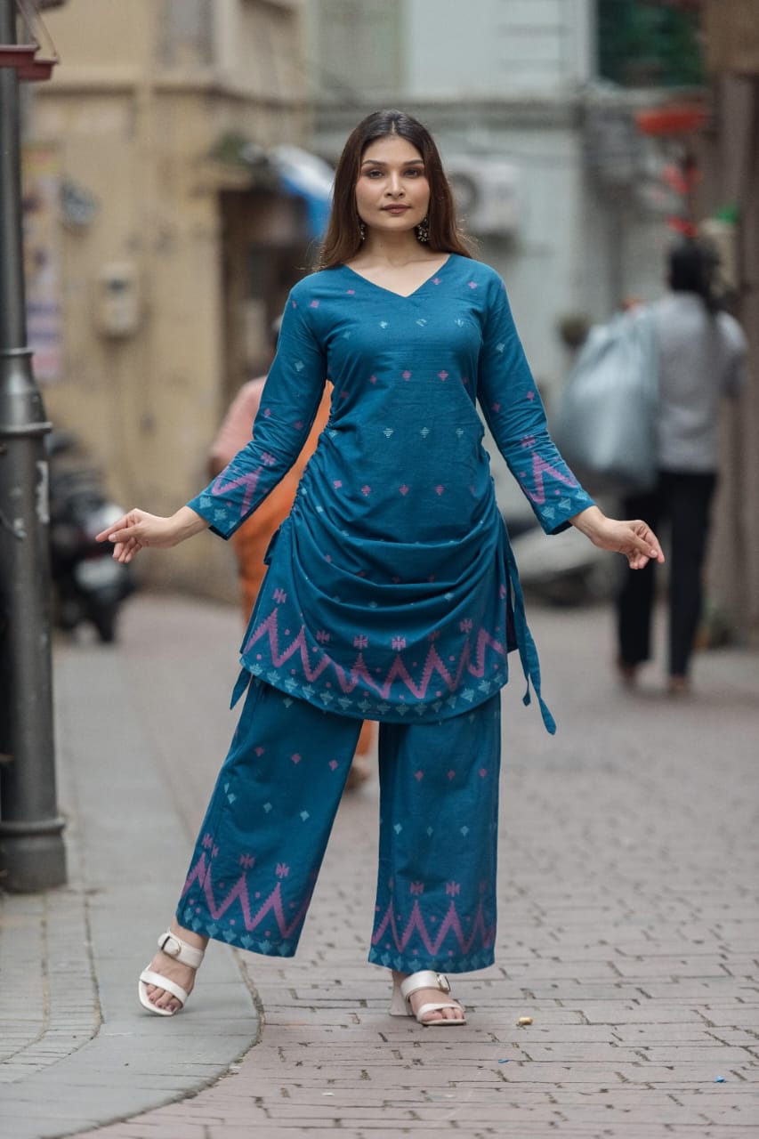 DH204-Blue Cotton Co-ord Set
