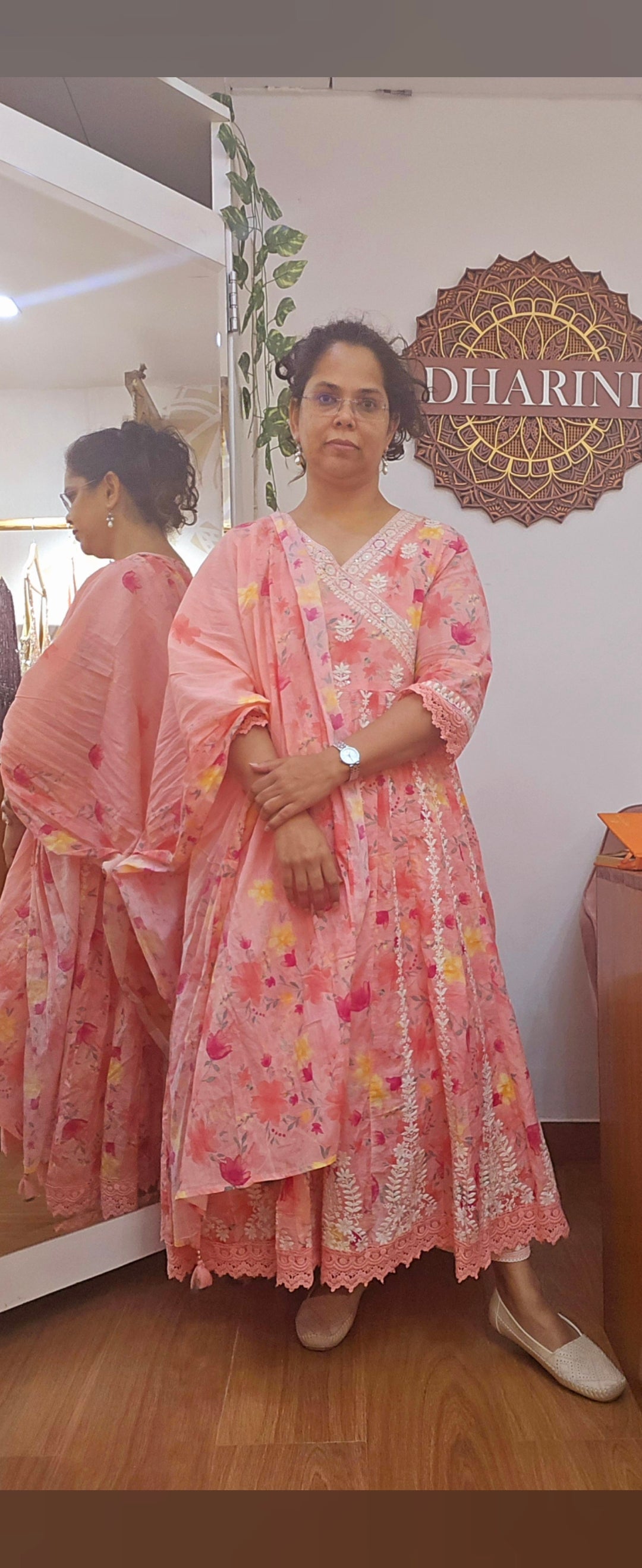 DHO101-P Our Pink Thread Work V Neck Anarkali Suit