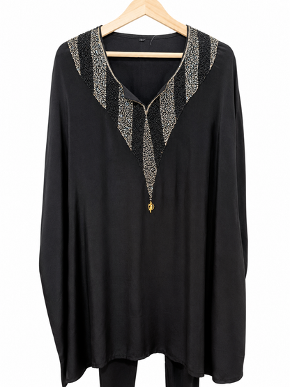 DH329-Black Kaftan Style Co-Ord Set Two Piece Ethnic Fusion Wear