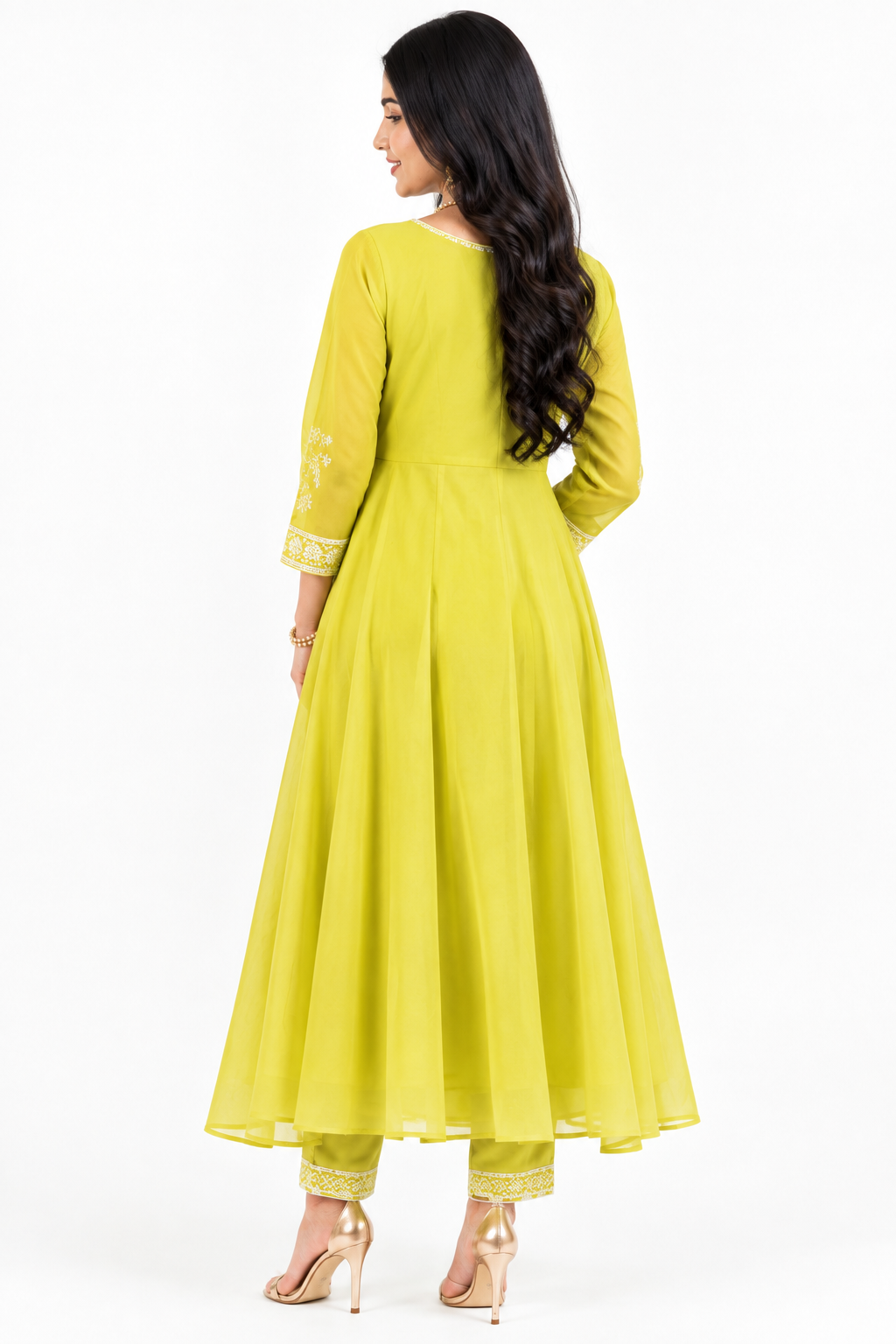 DH180G-Lime Green Embroidered A line Set