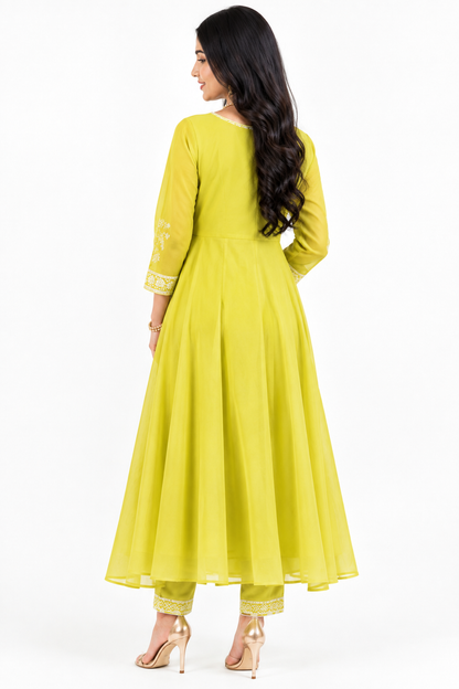DH180G-Lime Green Embroidered A line Set