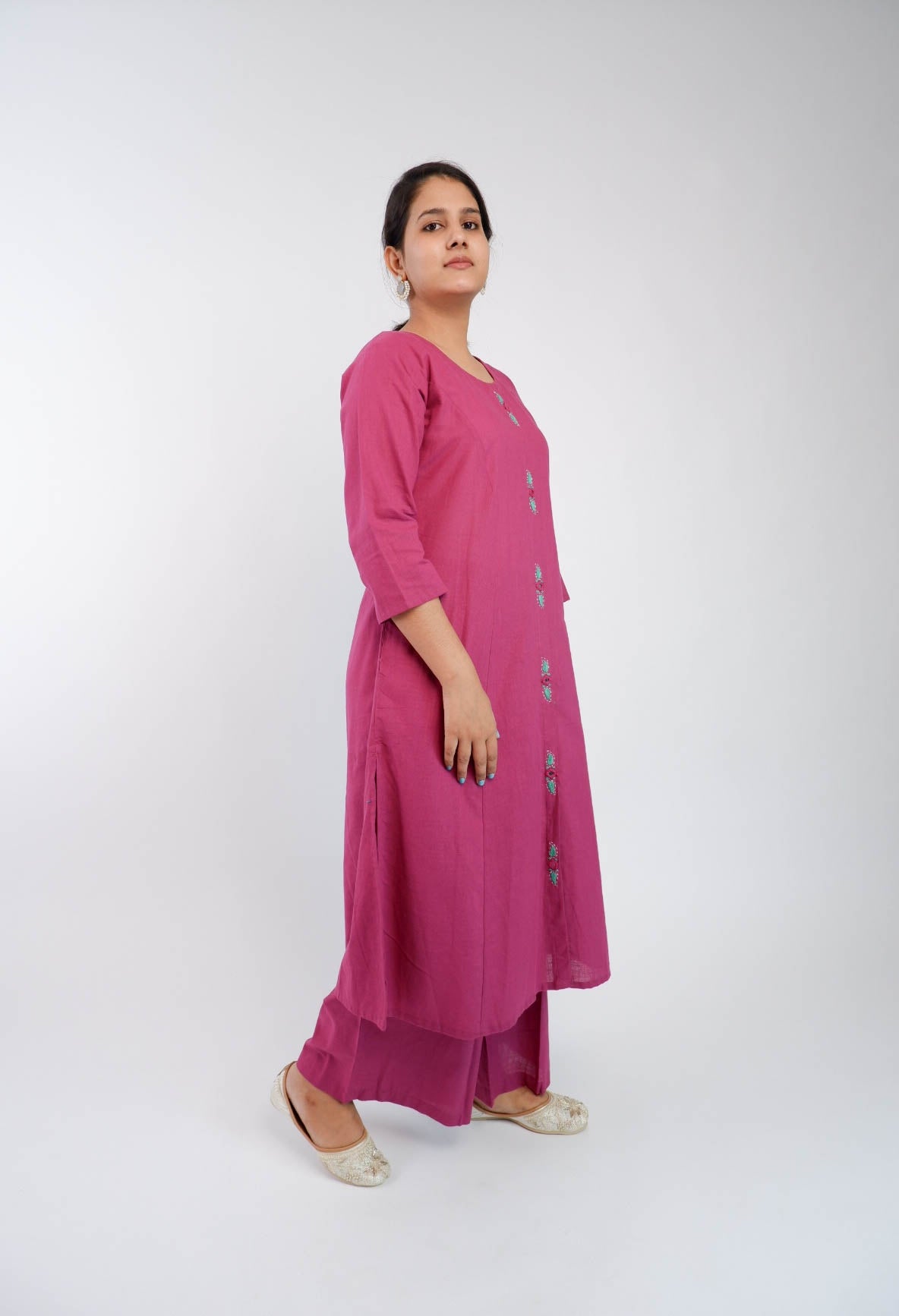 DH207-Solid Magenta Straight Kurta with Matching Pants
