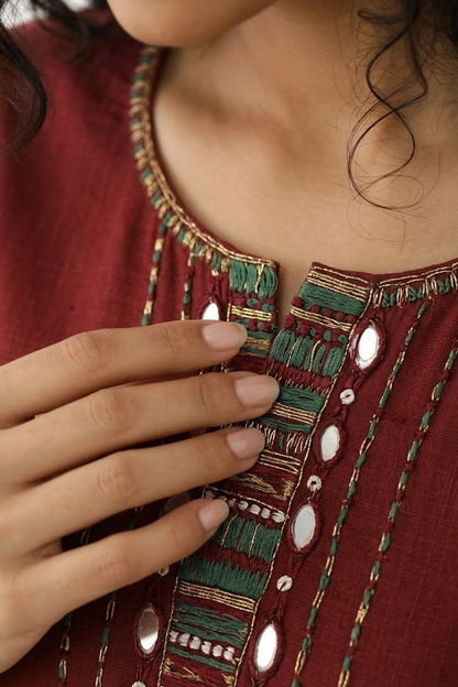 DH163R-Rust Maroon Mirror Work Suit Set