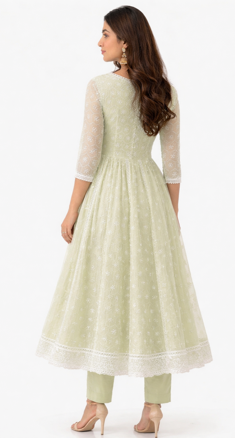 DH116G- Light Green Soft Cotton Anarkali For Women