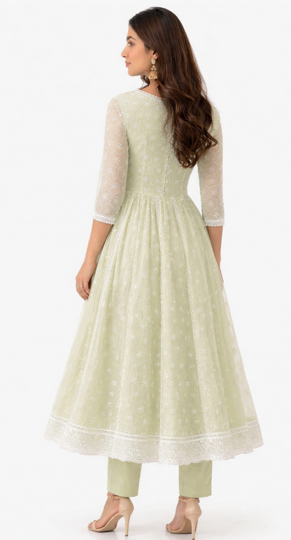 DH116G- Light Green Soft Cotton Anarkali For Women