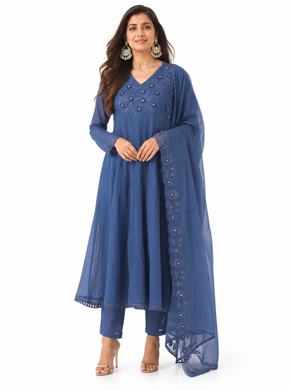 DH133B-Regal Teal Embroidered Kurta Set